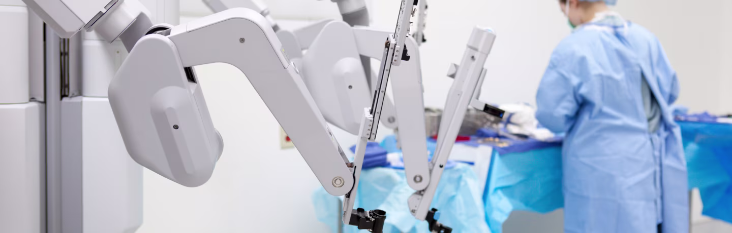 Robotic surgery arms being prepped for surgery.