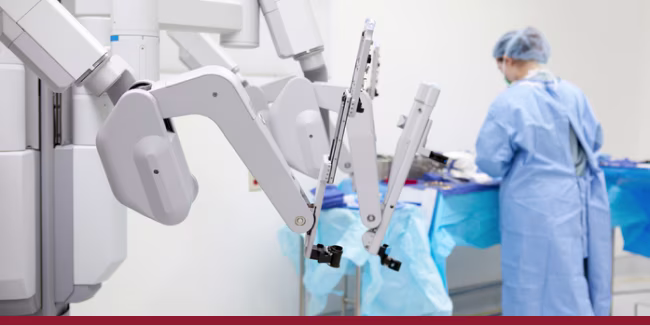 Robotic surgery arms being prepped for surgery.