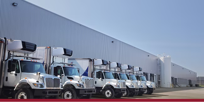Old fashion bonnet cab-over professional big rig semi-truck with vertical chrome exhaust pipes transporting boxes with pears secured with slings on flat bed semi-trailer running on the marked road.