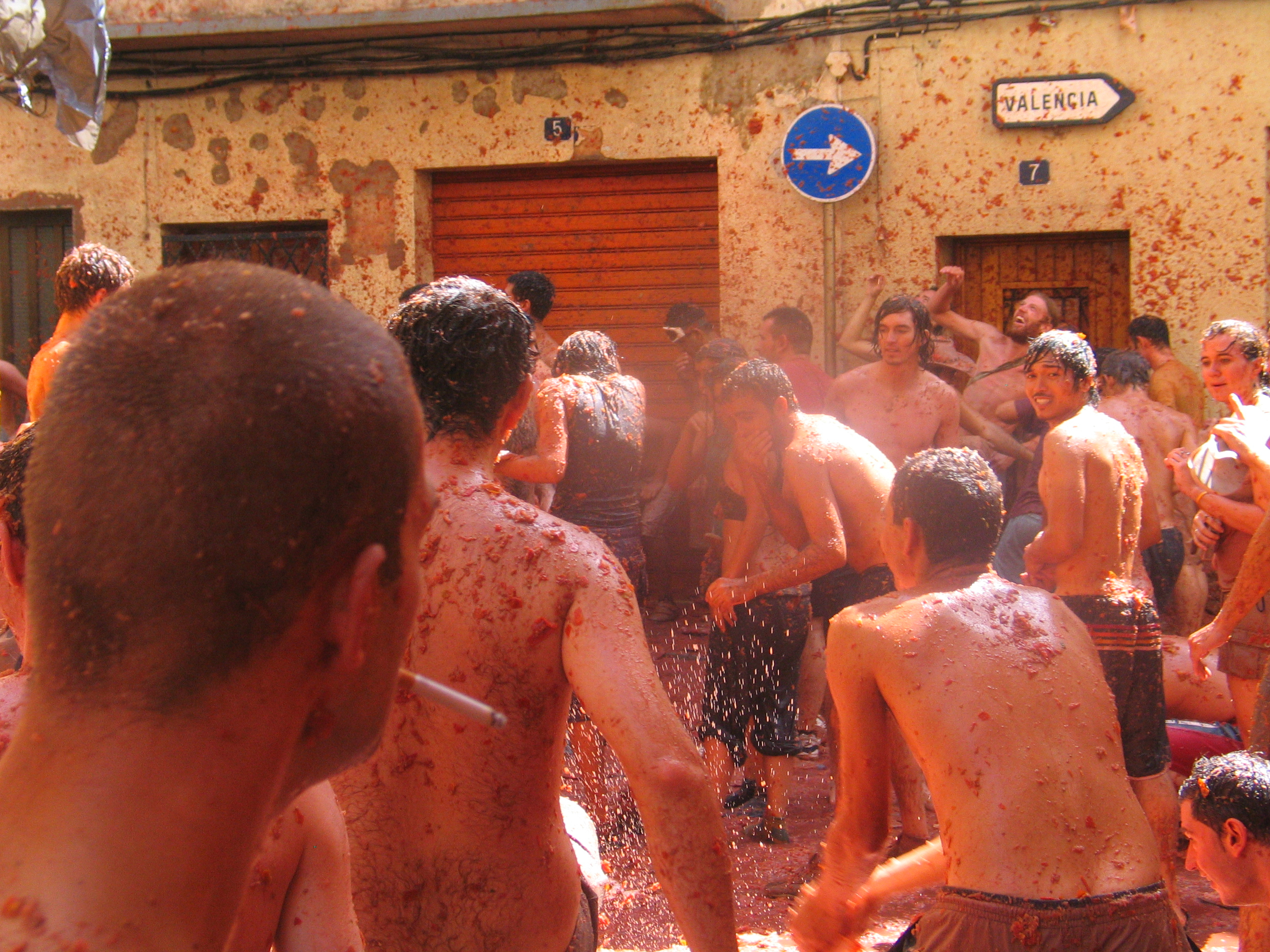 People in La Tomatina of Bunyol, Valencia, Spain