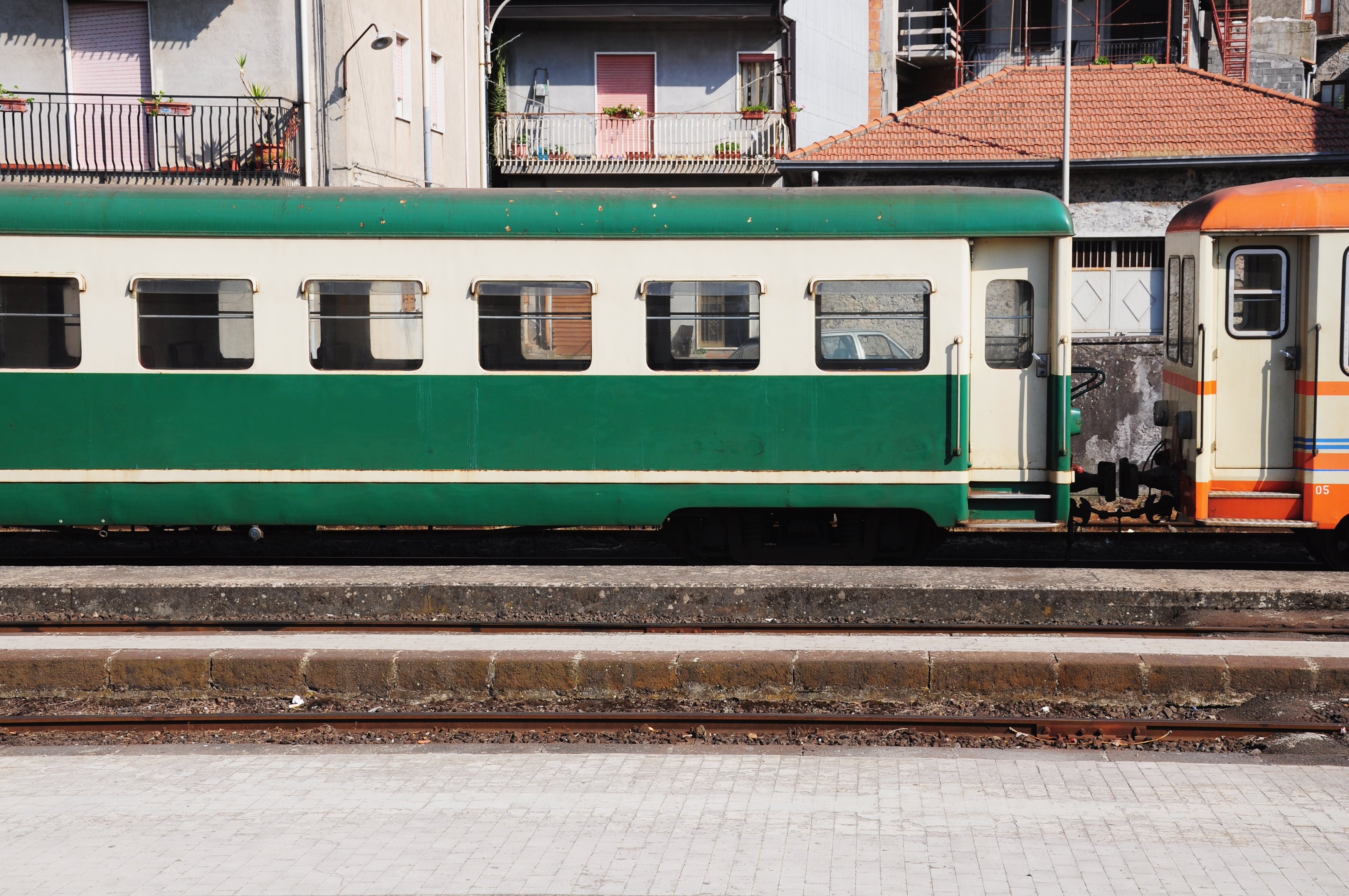 Station of the circle railway around Etna volcano. Randazzo. Italy.