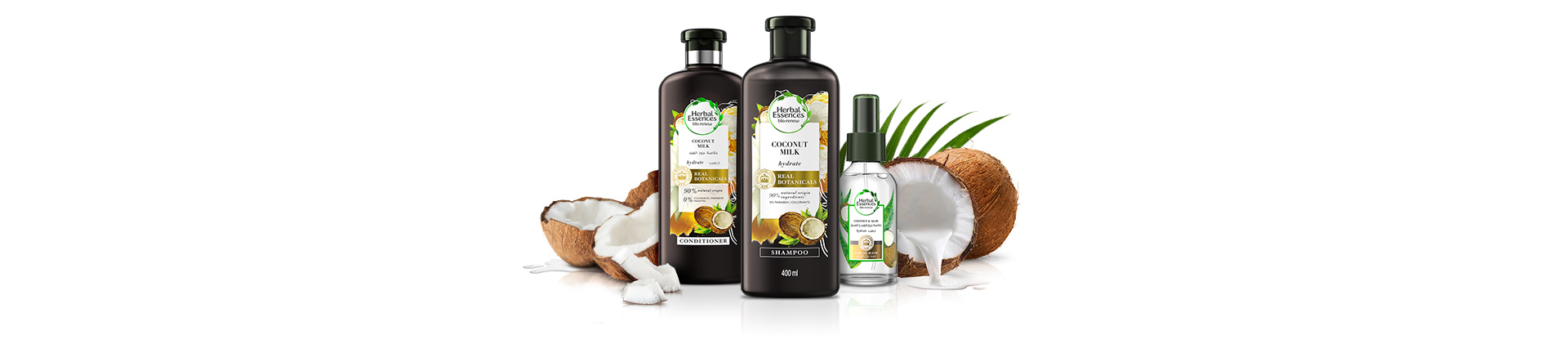 Herbal Essences Coconut Milk collection shampoo, conditioner and oil