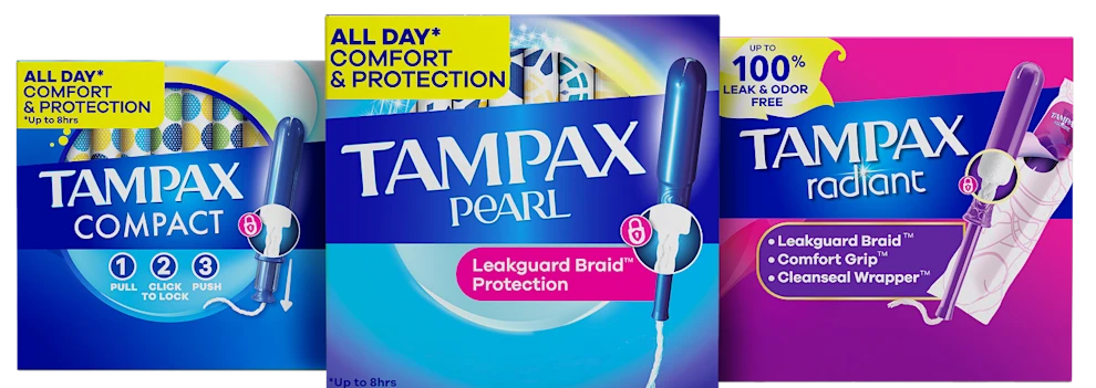 Tampax Pearl tampon packs in Super and Regular absorbencies, explore and shop the full range of Tampax period care