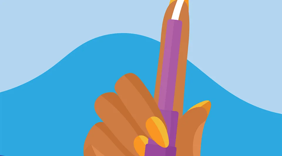 An illustration of a hand holding a pencil.