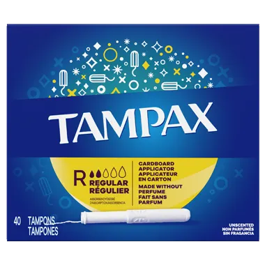 Cardboard Tampons Regular Absorbency, Anti-Slip Grip, LeakGuard Skirt, Unscented, 40 count