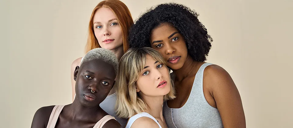 Cool fashion young girls wear underwear looking at camera