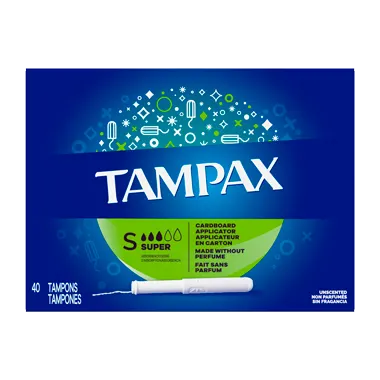 Cardboard Tampons Super Absorbency, Anti-Slip Grip, LeakGuard Skirt, Unscented, 40 count