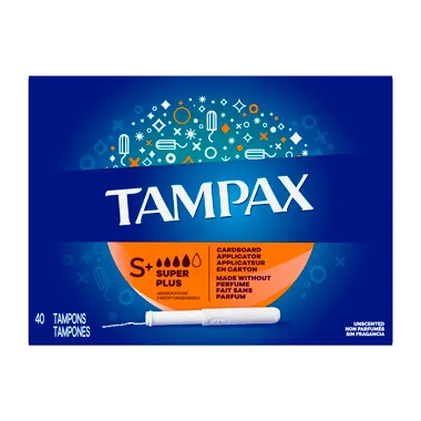 Cardboard Tampons Super Plus Absorbency, Anti-Slip Grip, LeakGuard Skirt, Unscented, 40 count