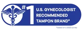 U.S. Gynecologists logo - Tampax 1st recommended tampon brand based od 2024 survey