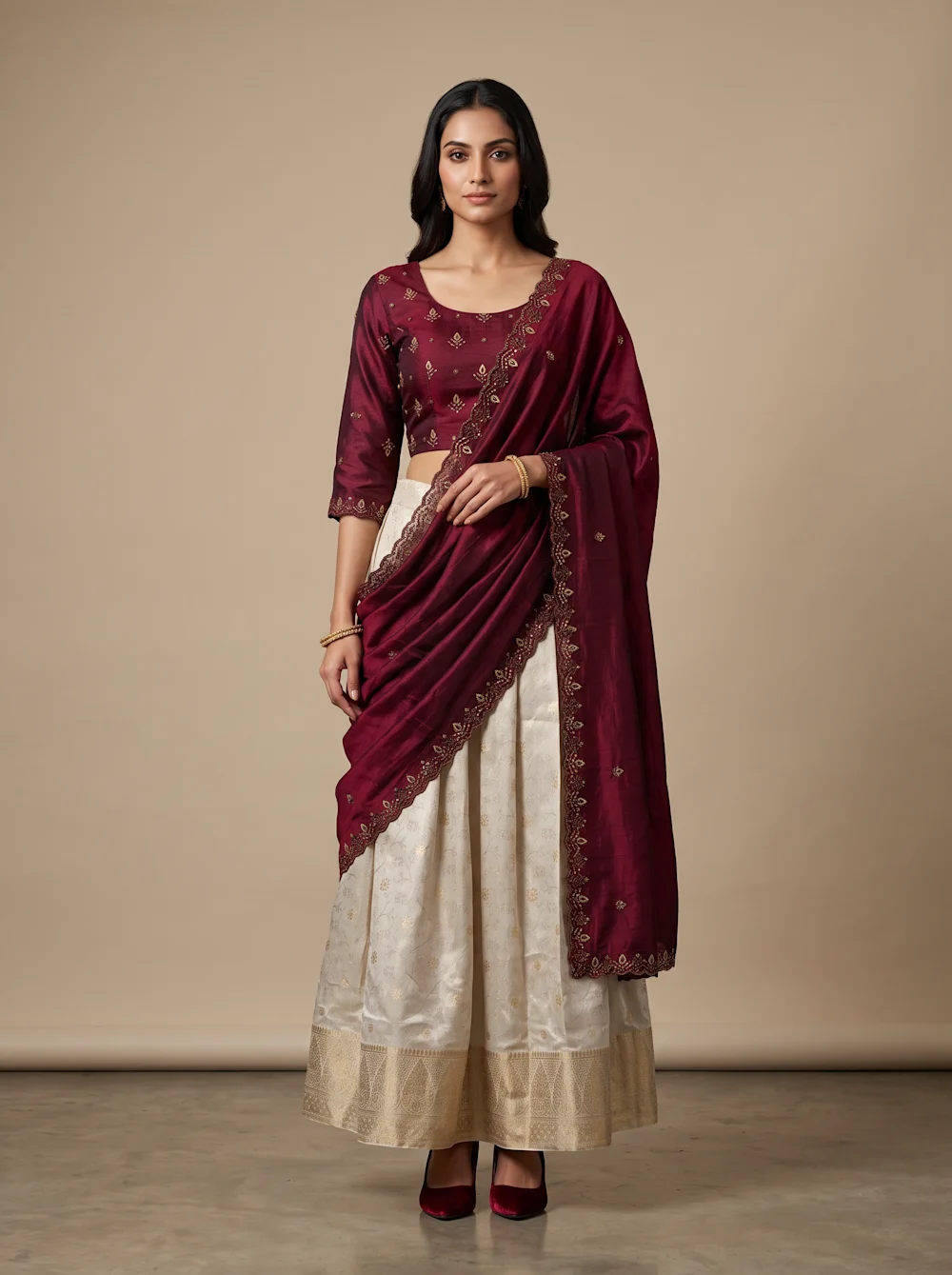 Maroon Embroidered Lehenga Set