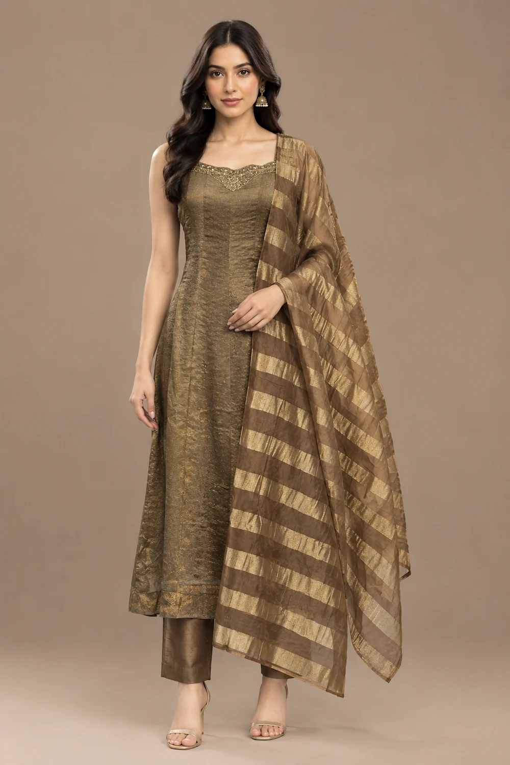 Crushed Tissue Silk Anarkali Kurta set