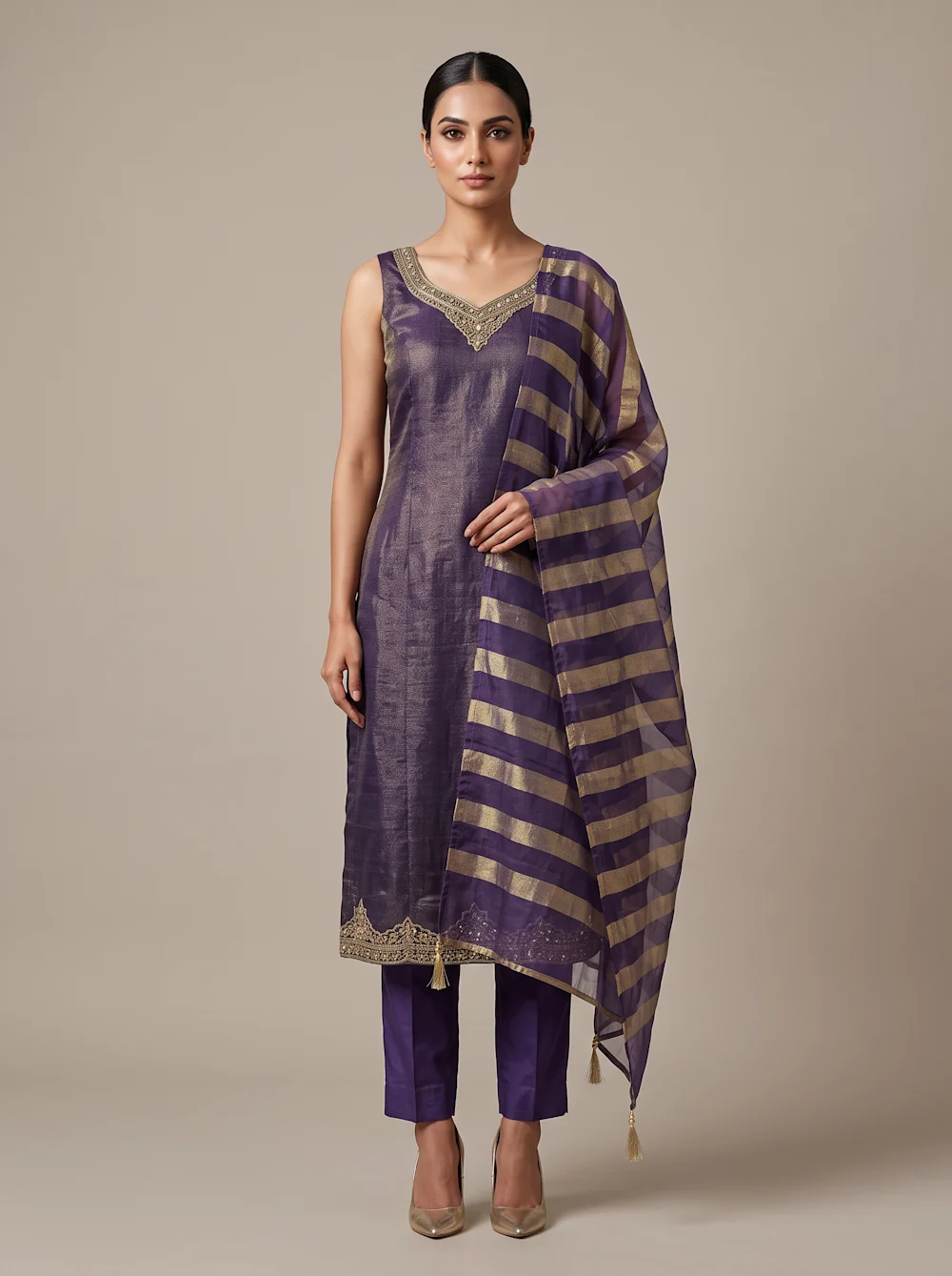 Crushed Tissue Silk Anarkali Kurta set