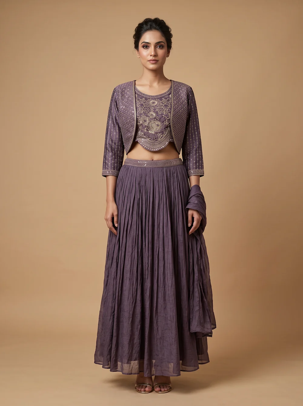 Embroidered Ethnic Crop Top & Flared Skirt Set