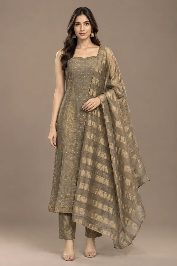 Tissue organza anarkhali kurtha set