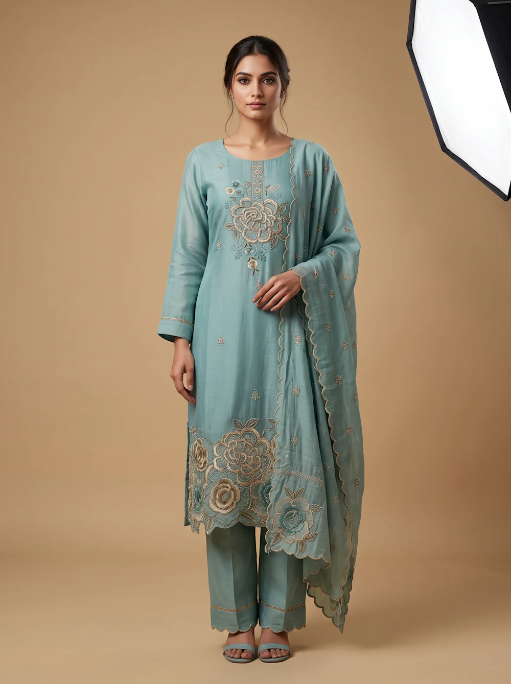 Pastel Mint Green Embroidered Kurta Set