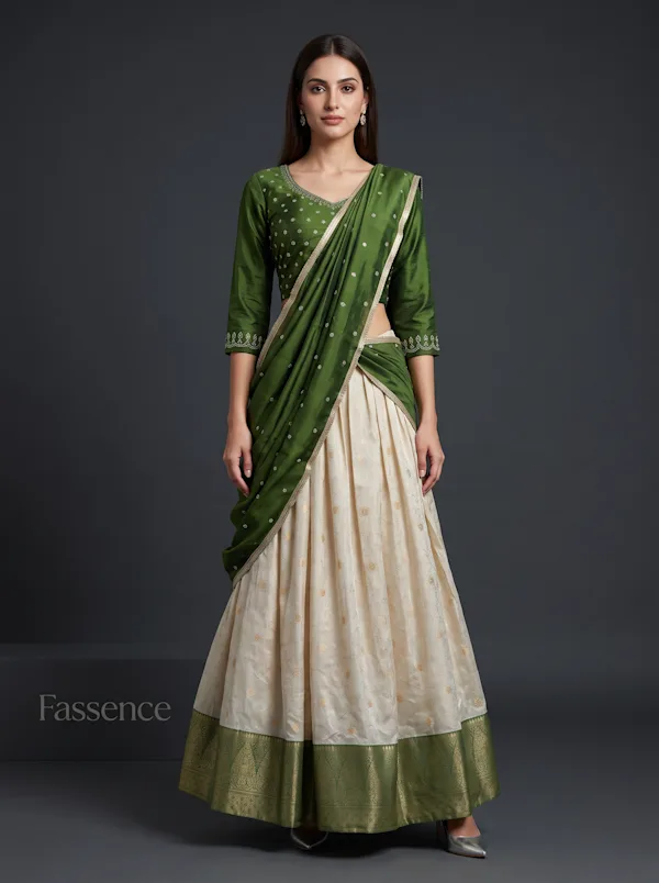 Olive Green Embroidered Lehenga Set