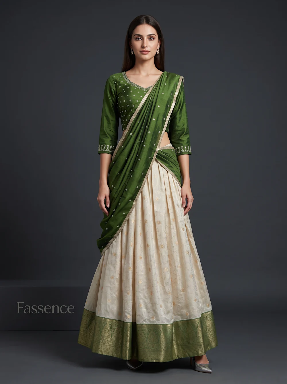 Olive Green Embroidered Lehenga Set