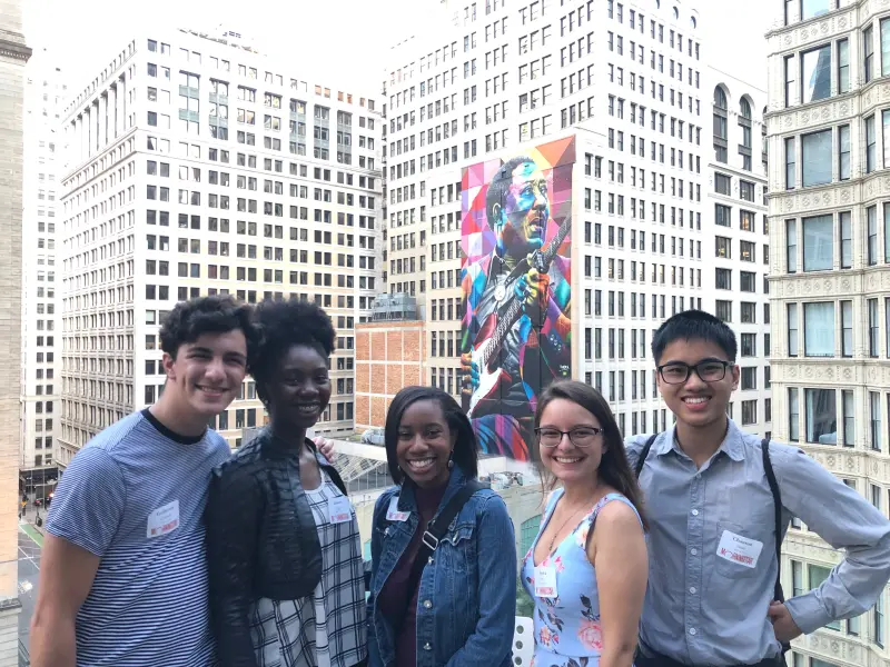 students and mural