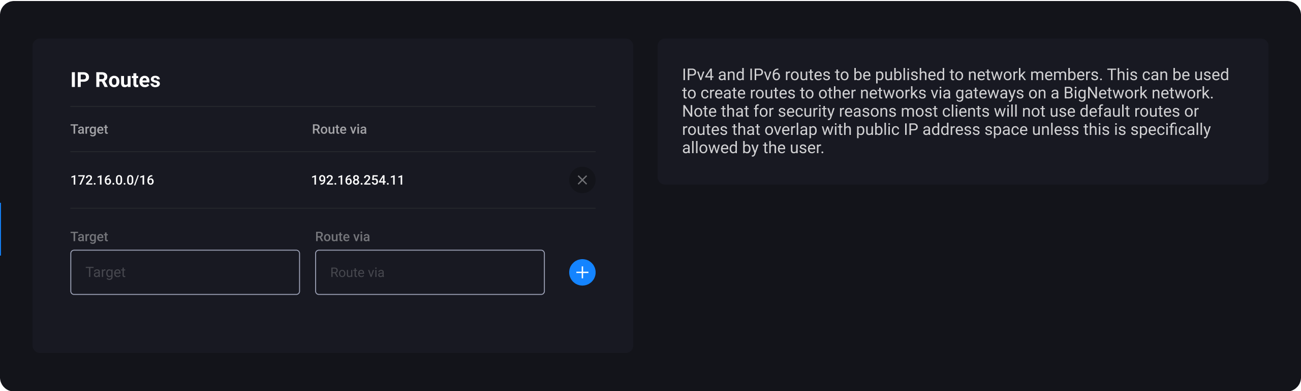 Static IP Route settings