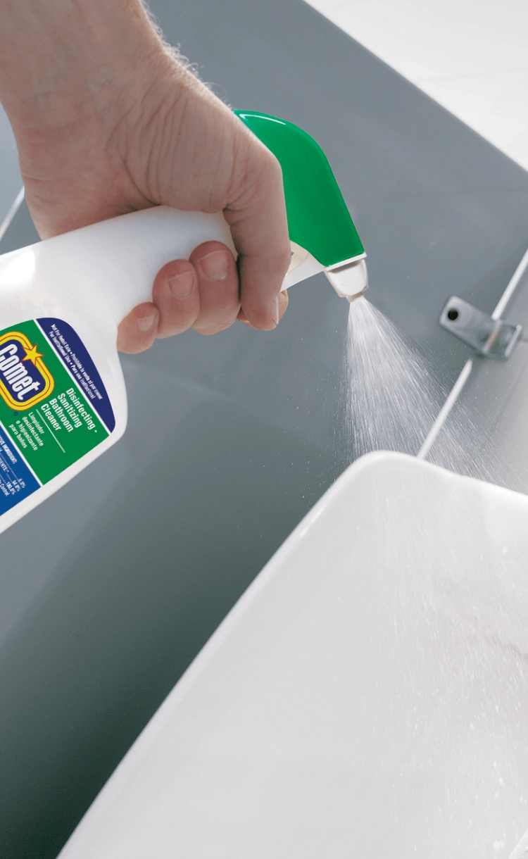 Go one step greater than clean with Comet Disinfecting Bathroom Cleaner