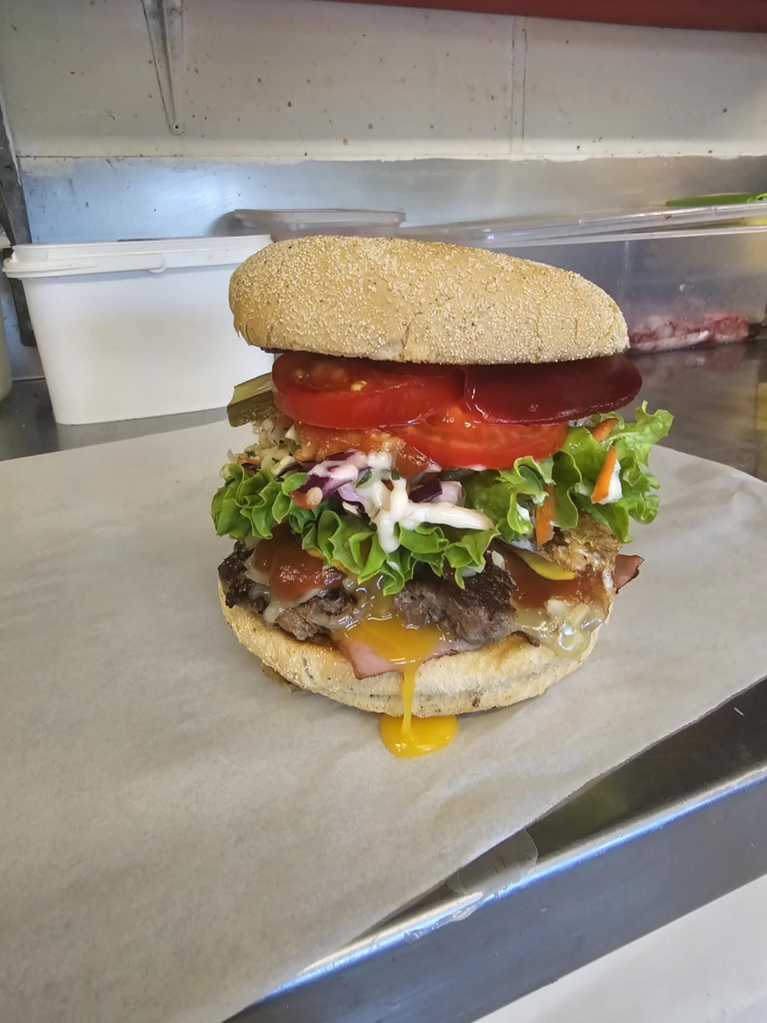 The Fat Tui A juicy burger from The Fat Tui in Marahau.