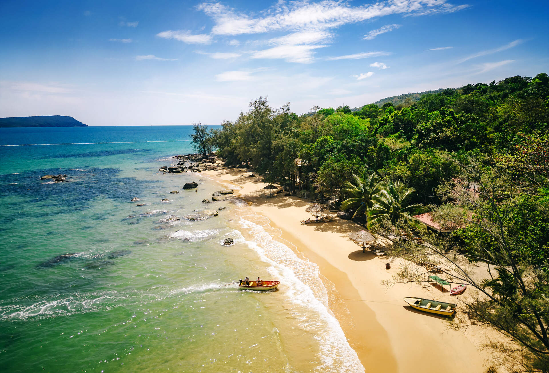 Koh Rong Island Beach Aerial View of Koh Rong Island Beach in Sihanoukville, Cambodia.