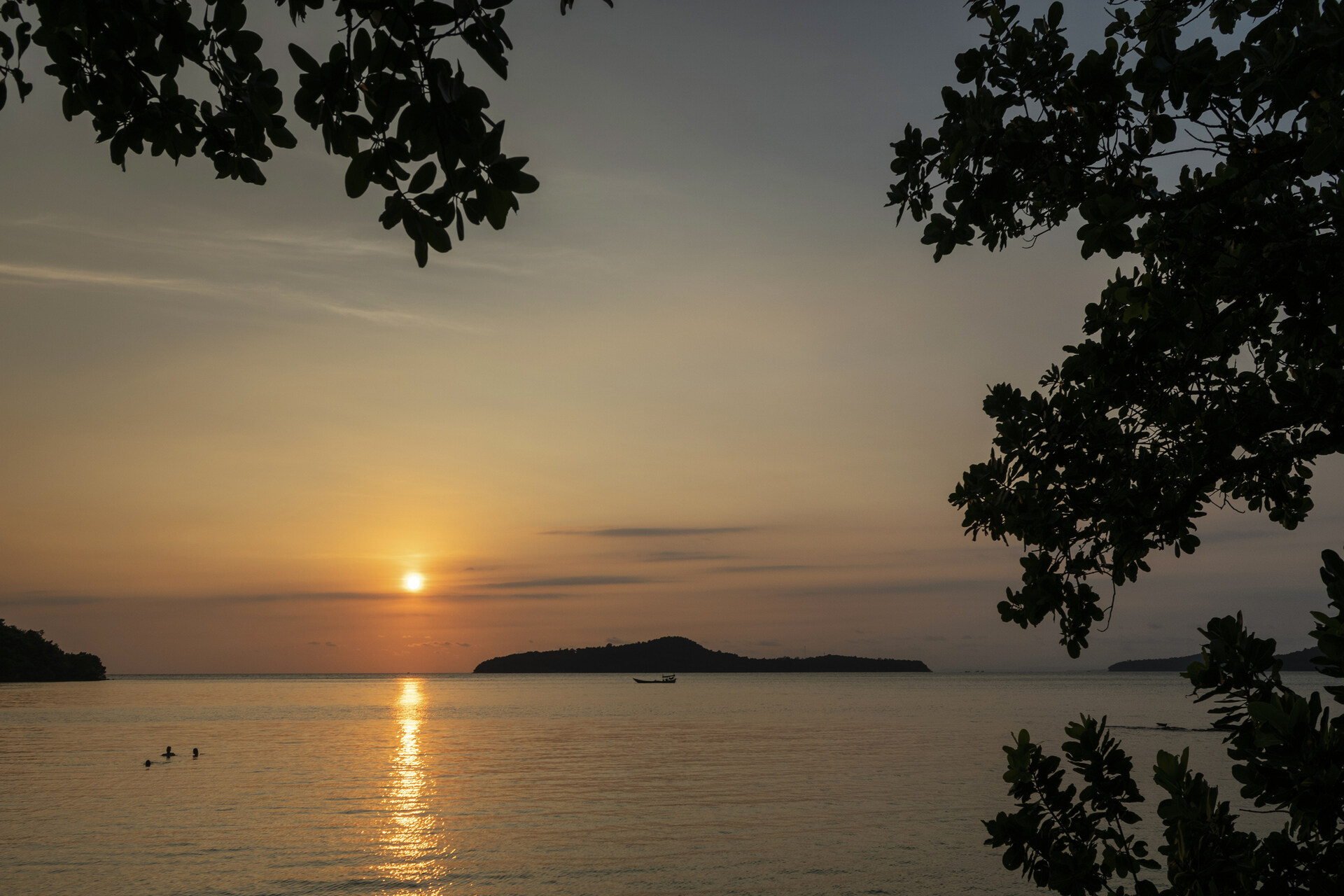 Koh Ta Kiev island Koh Russey from Koh Ta Kiev island near Sihanoukville in Cambodia at sunset.