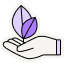 Hand holding a stylized purple and blue feather or quill pen icon, representing writing or creativity.