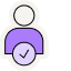 Simple line drawing of a person icon with a purple body and a circular head, with a checkmark symbol below.