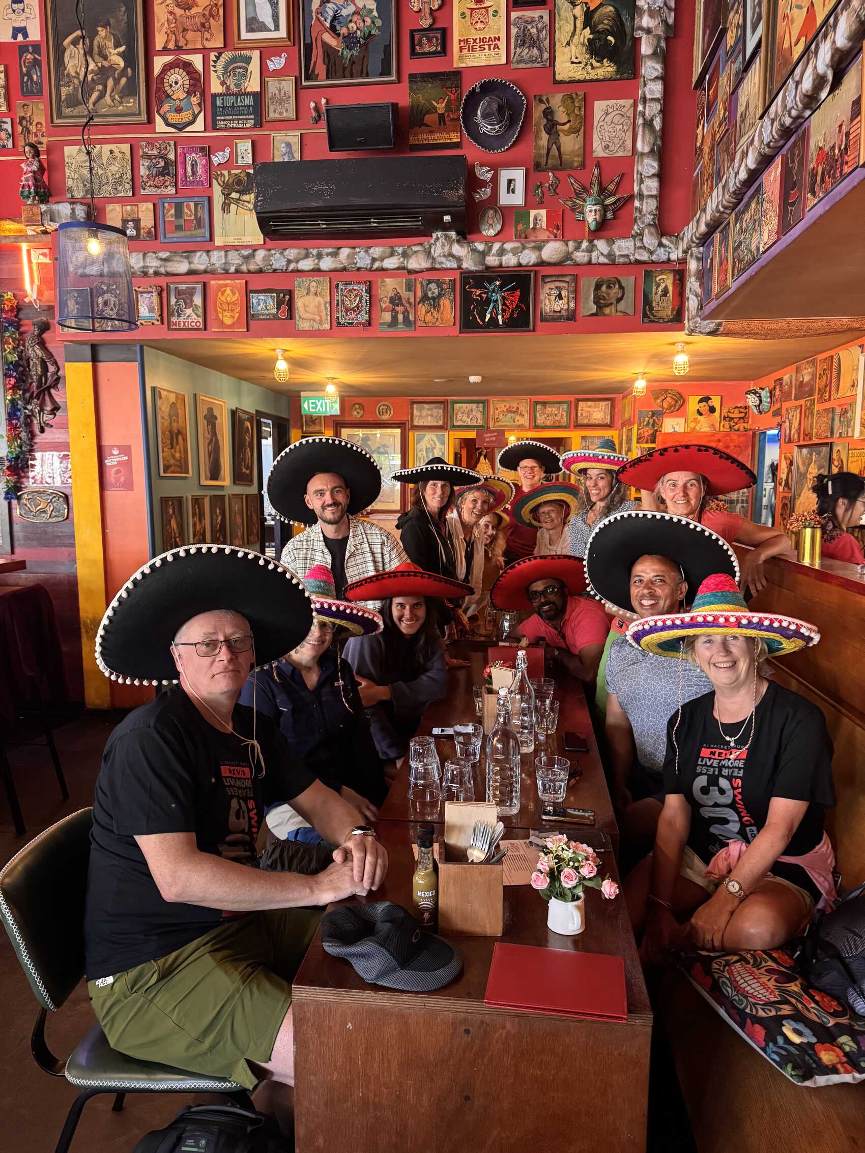 Mexico Restaurant A group of travellers posing for a photograph at Mexico restaurant in Christchurch.