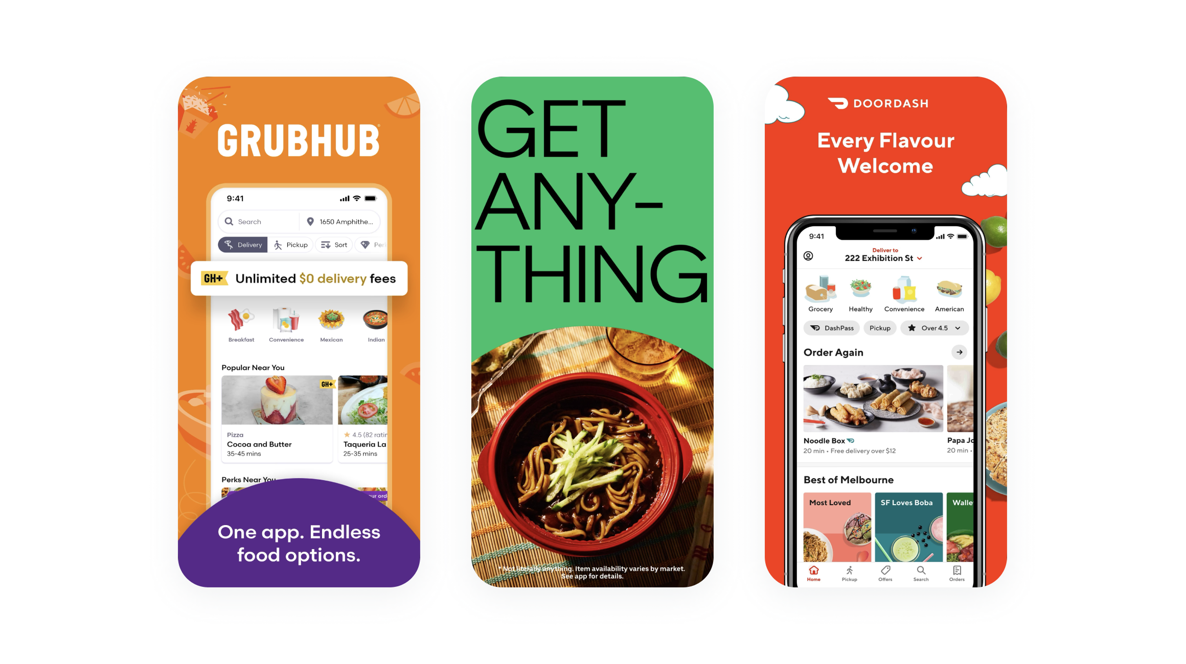 Grubhub, Uber Eats, and DoorDash