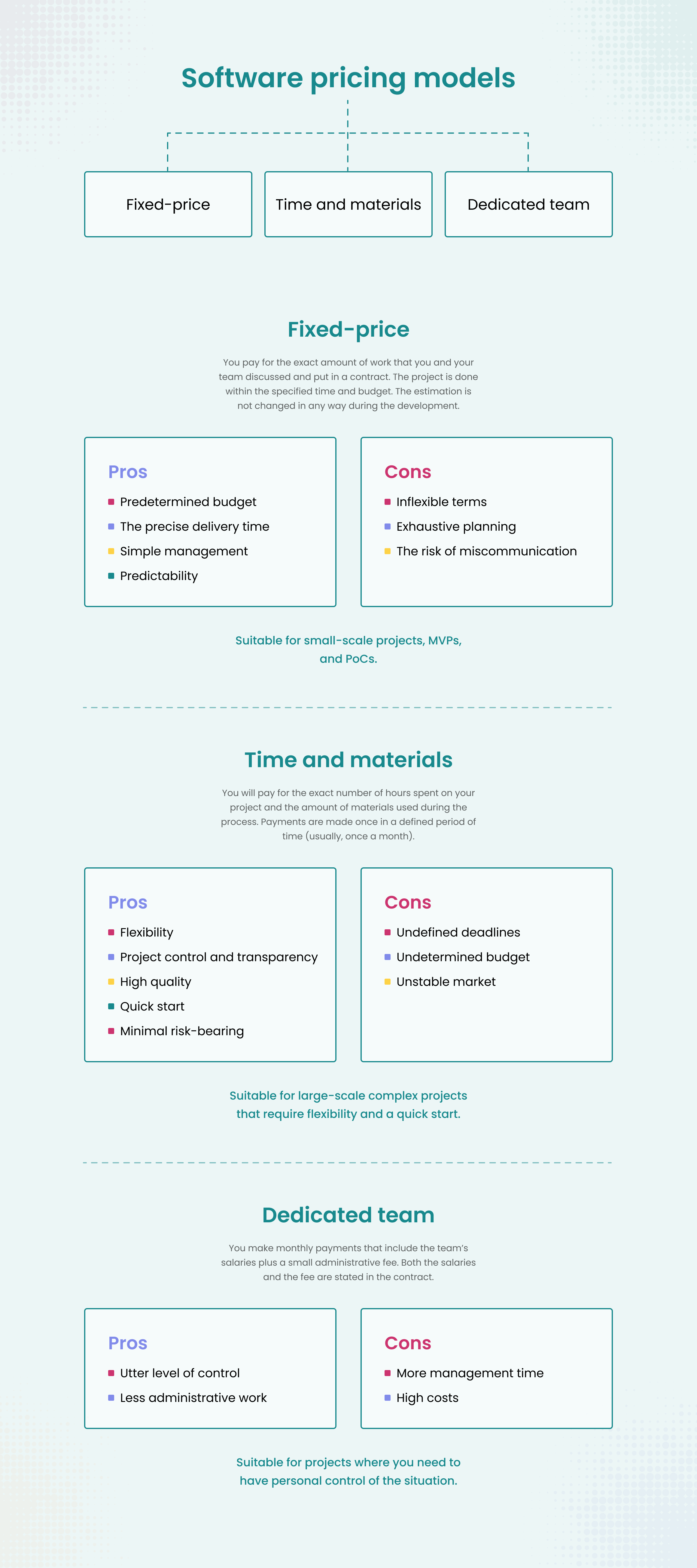 Software development pricing models infographics