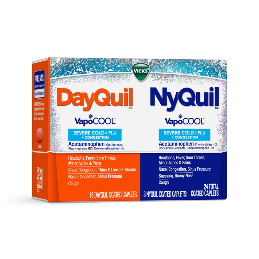 DayQuil™ and NyQuil™ VapoCOOL SEVERE Maximum Strength Cold & Flu +  Congestion Relief Caplets