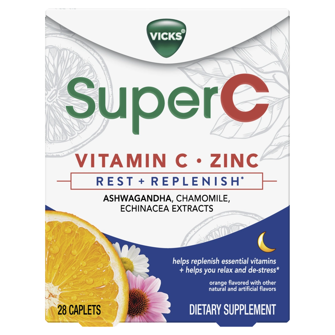 Vicks Super C Rest + Replenish Nighttime Supplement Caplets