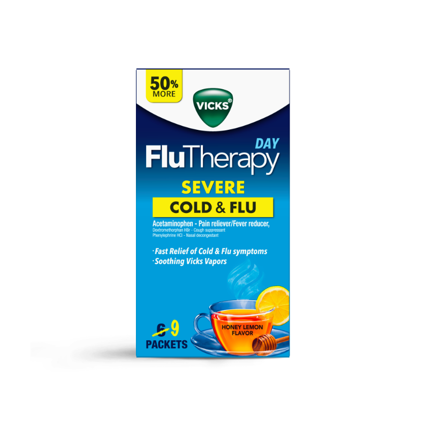 Day Time NonDrowsy Flu Therapy Honey Lemon Flavor Hot Drink Vicks