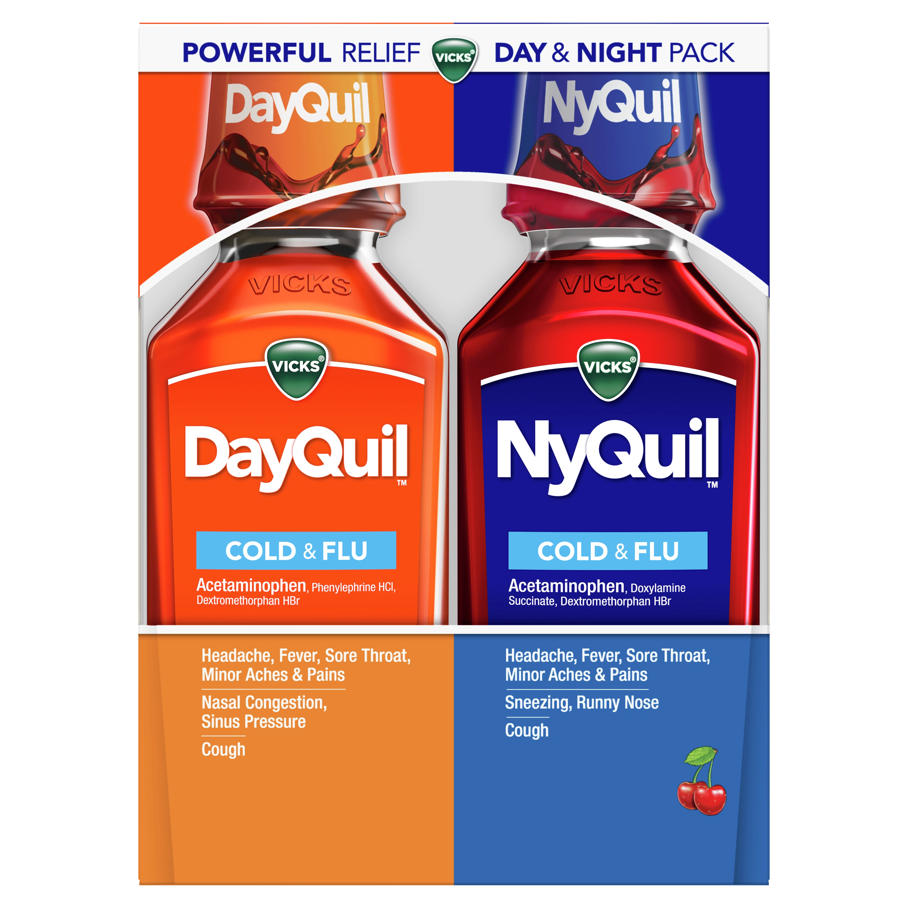 DayQuil & NyQuil Elderberry Cough, Cold & Flu Relief Liquid Co-Pack | Vicks