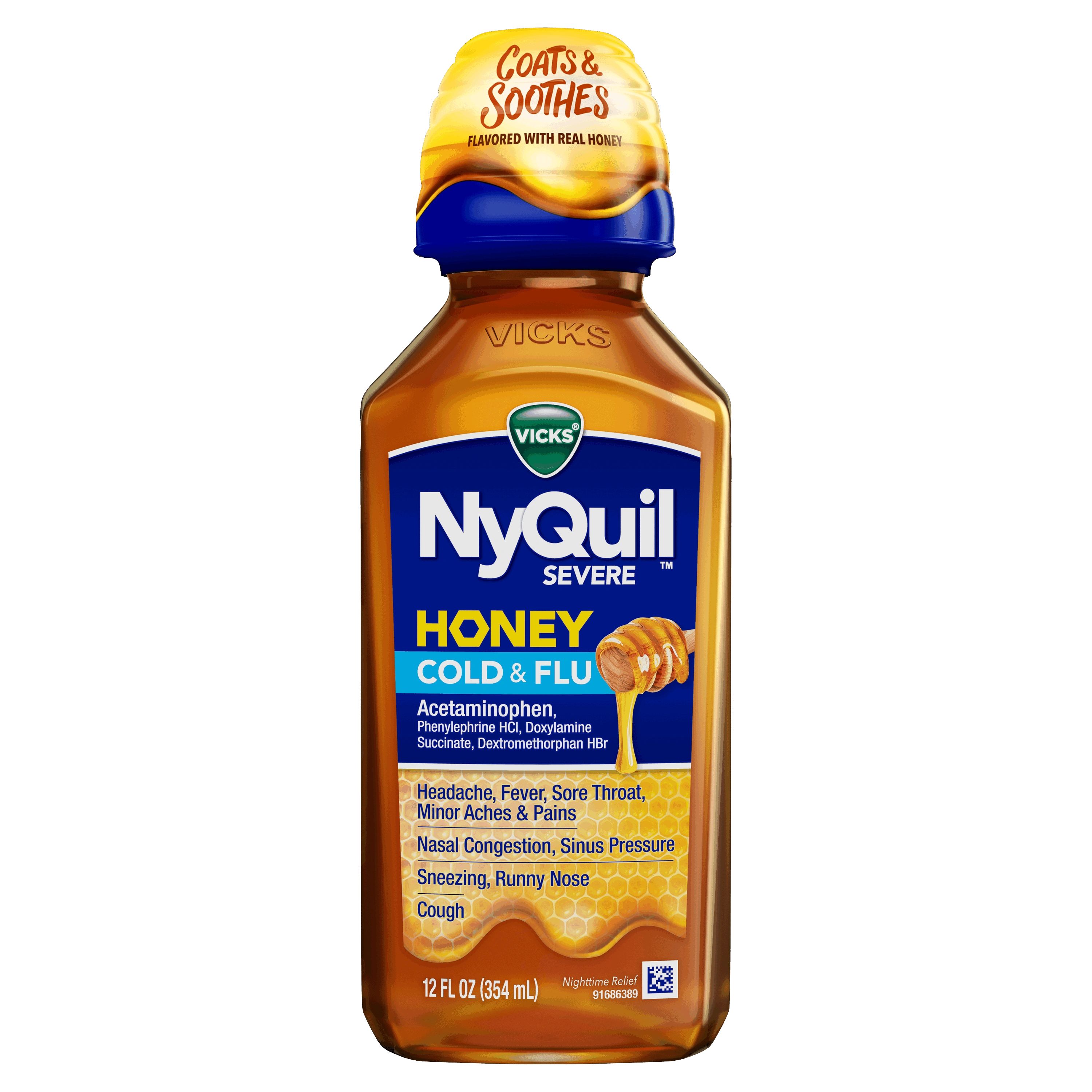 NyQuil™ SEVERE Honey Maximum Strength Cough, Cold & Flu Nighttime Relief Li...
