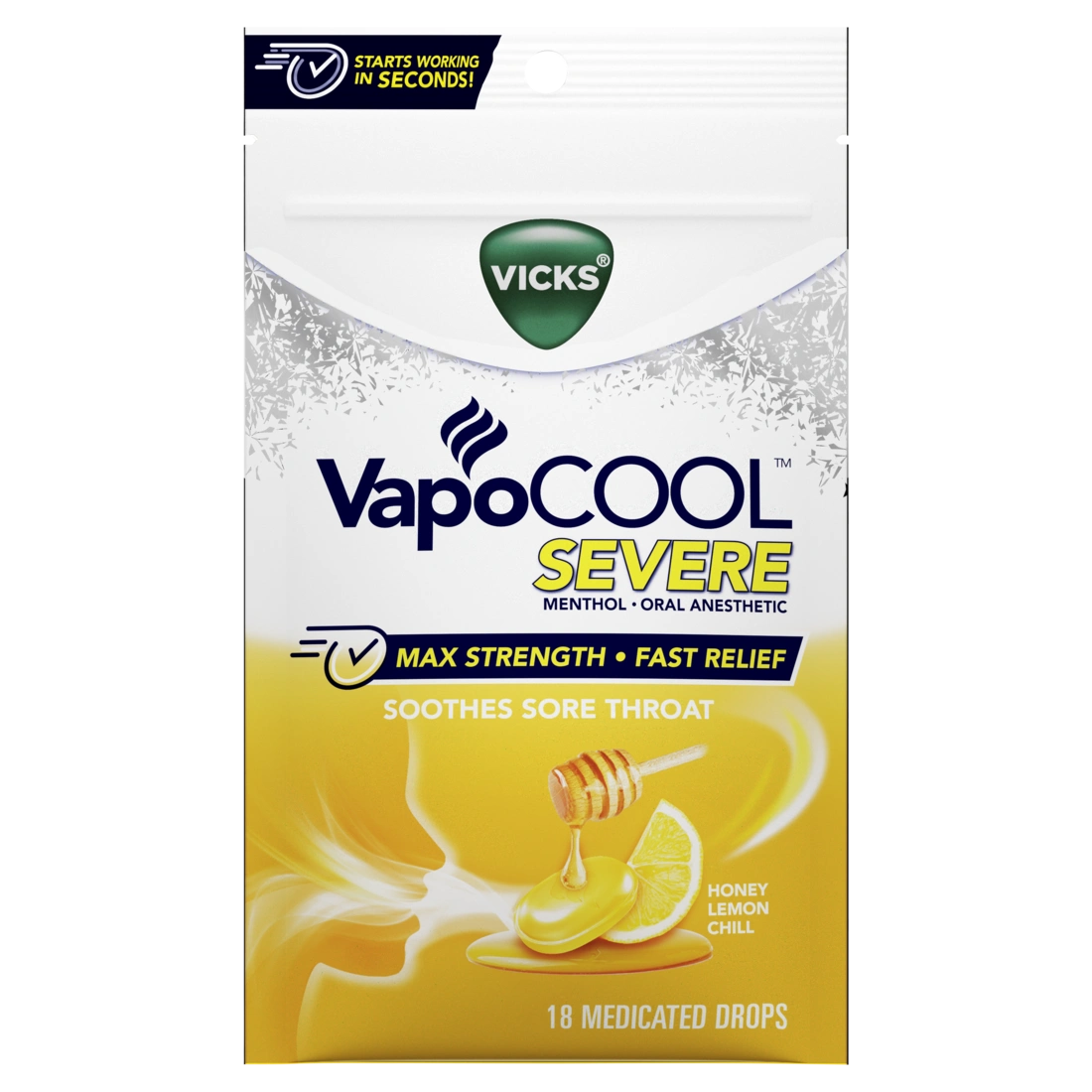 Vicks® VapoCOOL™ SEVERE Honey Lemon Chill Medicated Drops