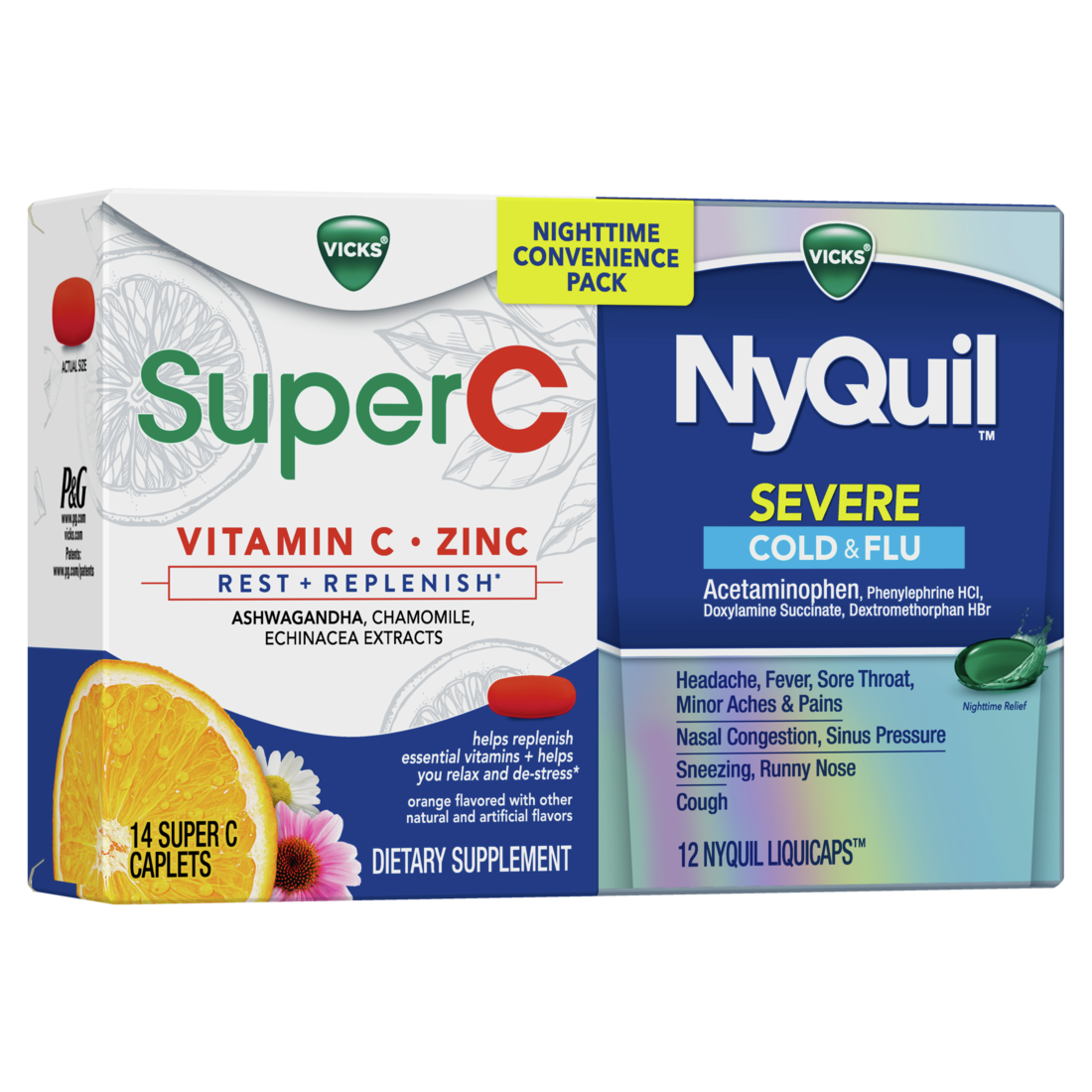 Vicks NyQuil Severe + Super C Convenience Pack left