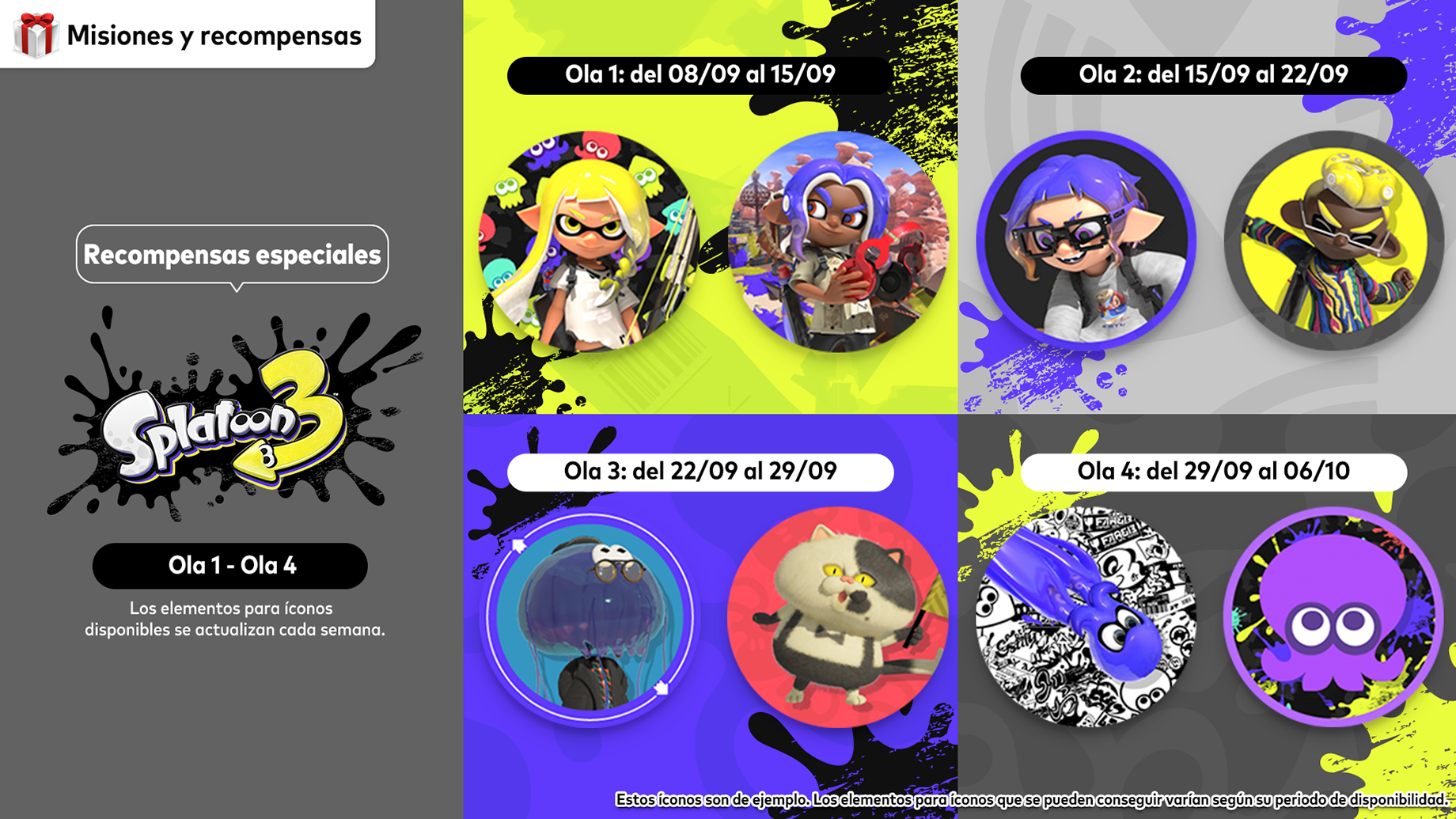 Ink, dive, swim, and splash with icon elements inspired by Splatoon™ 3 for a limited time!