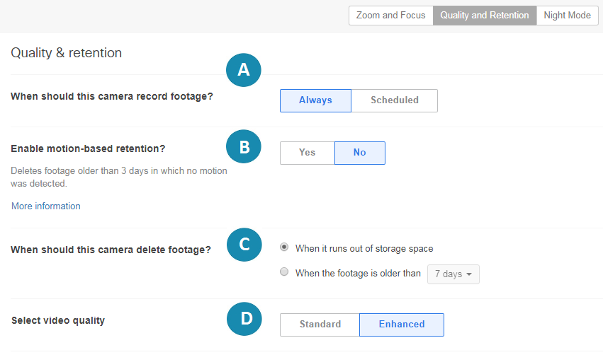 Configuring Quality Retention options