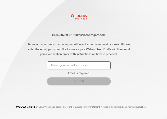 Webex email screen