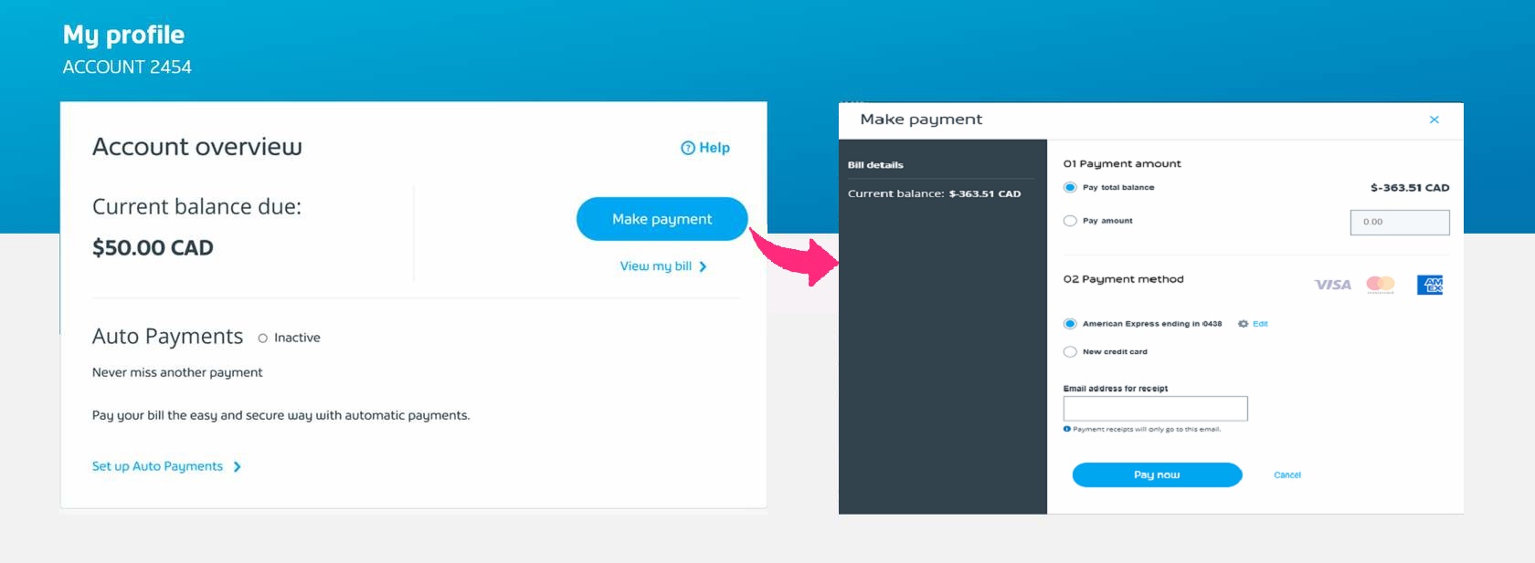 Select one-time payments