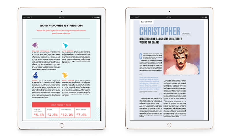 IFPI digital report mockups on iPads