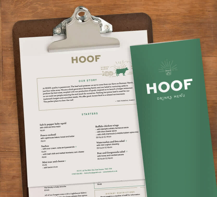 Mockup of the Hoof menu designs