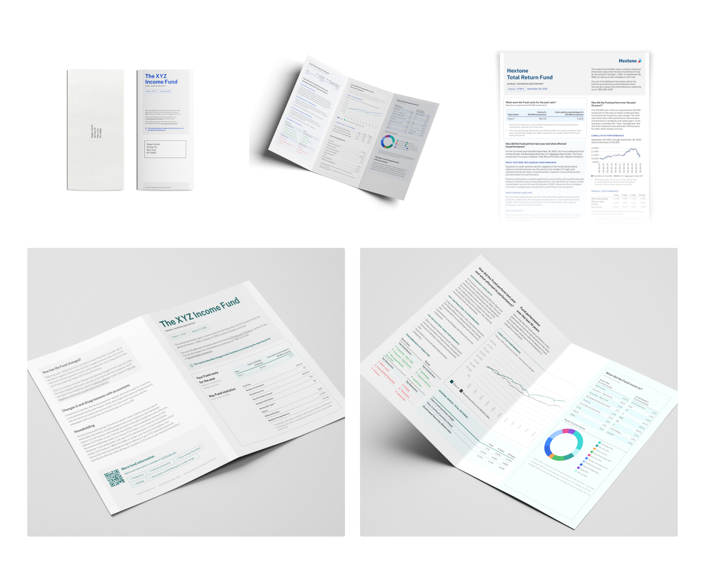 Mocked up visuals of the various print formats explored for the TSR. There is a tri-folded leaflet that creates a 6 page document, a US letter sized document that would yield 2 pages if printed on the front and the back and finally a 4 page leaflet created by folding a US letter sized piece of paper in half