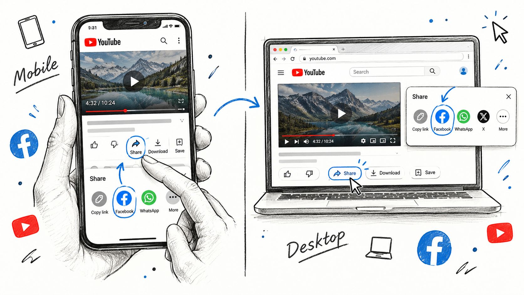 Screenshot from https://example.com/screenshots/youtube-share-sheet-facebook.png