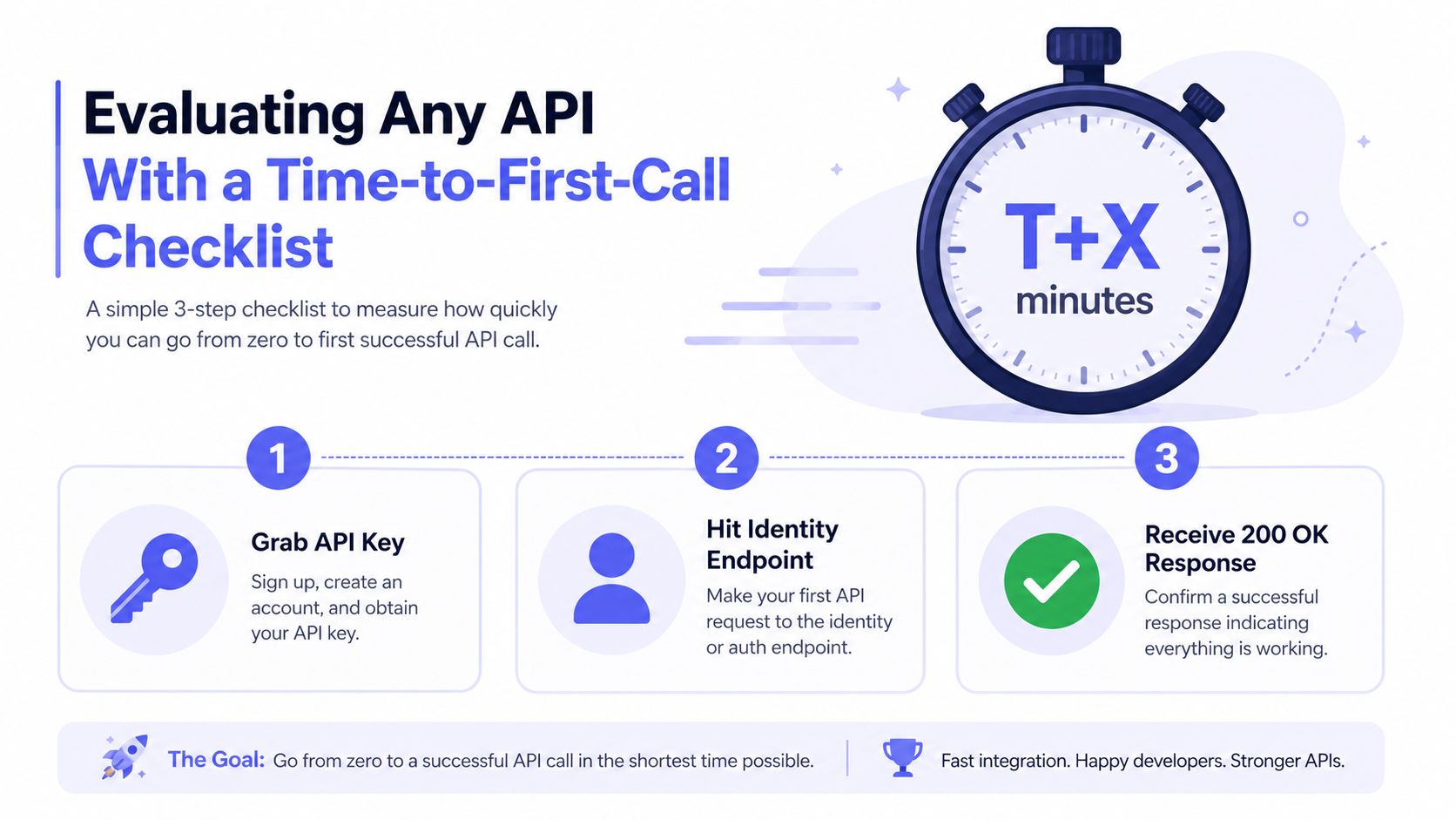 An infographic showing a three-step checklist to measure the time it takes to make an API call.