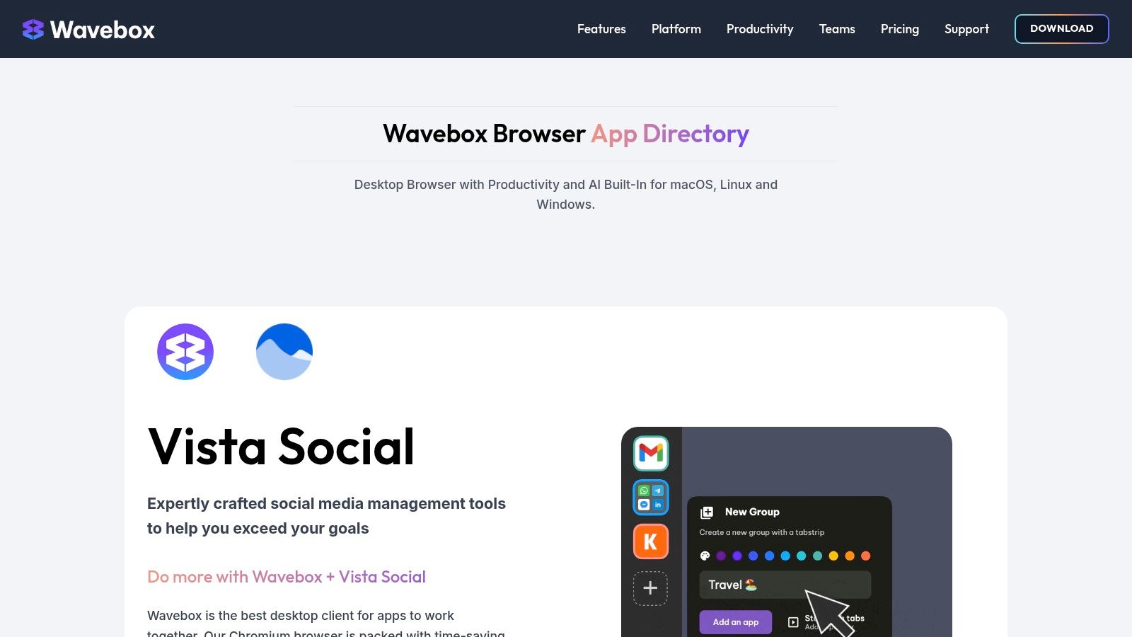Wavebox (workspace browser for web apps)