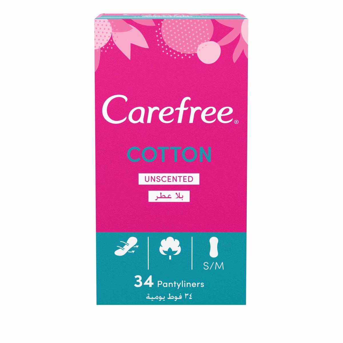 Carefree Cotton Feel Unscented Panty Liners 34-Pack